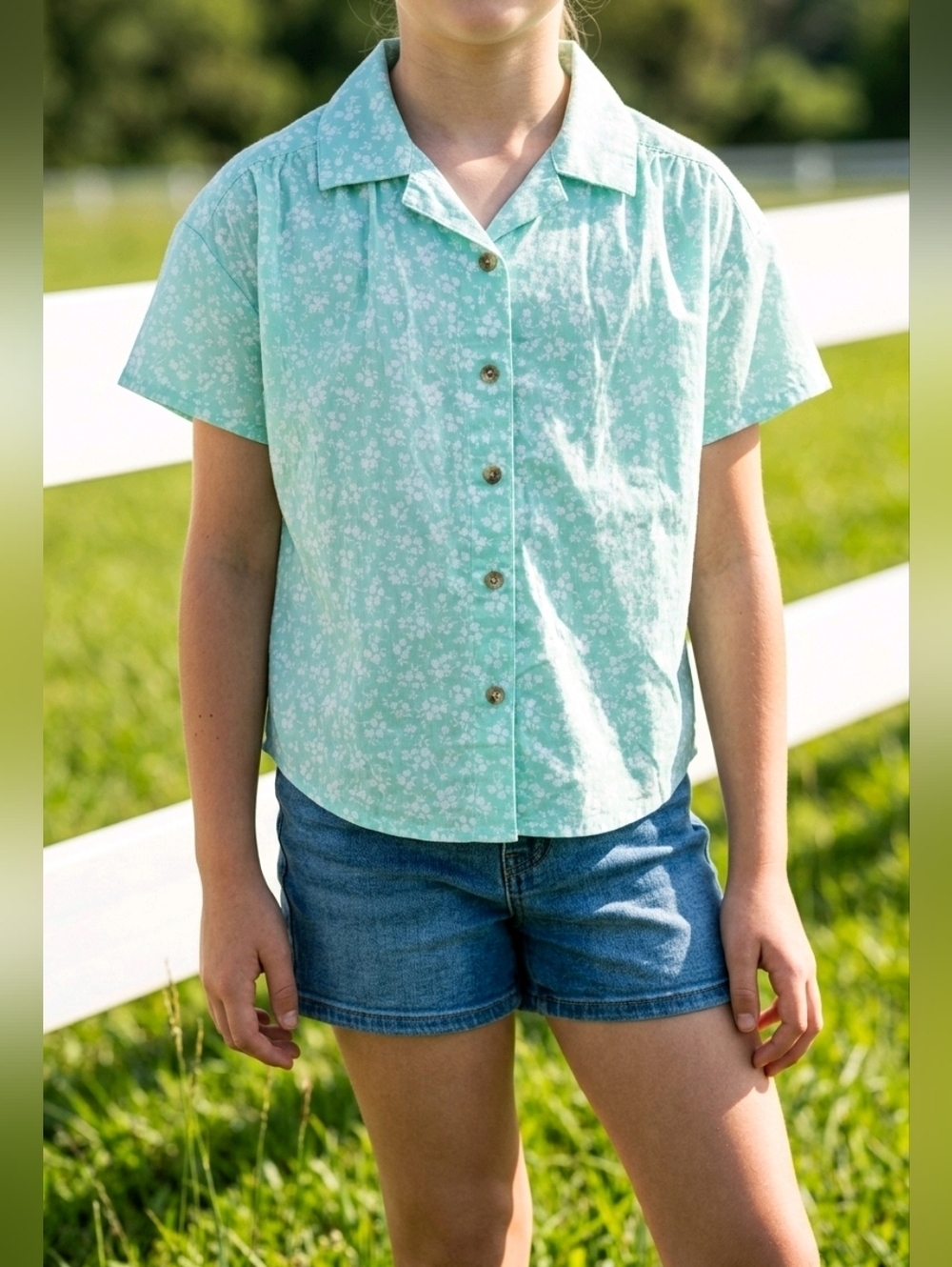 NWT thereabouts Beach Glass Floral Short-Sleeve Shirred Camp Shirt S 7/8